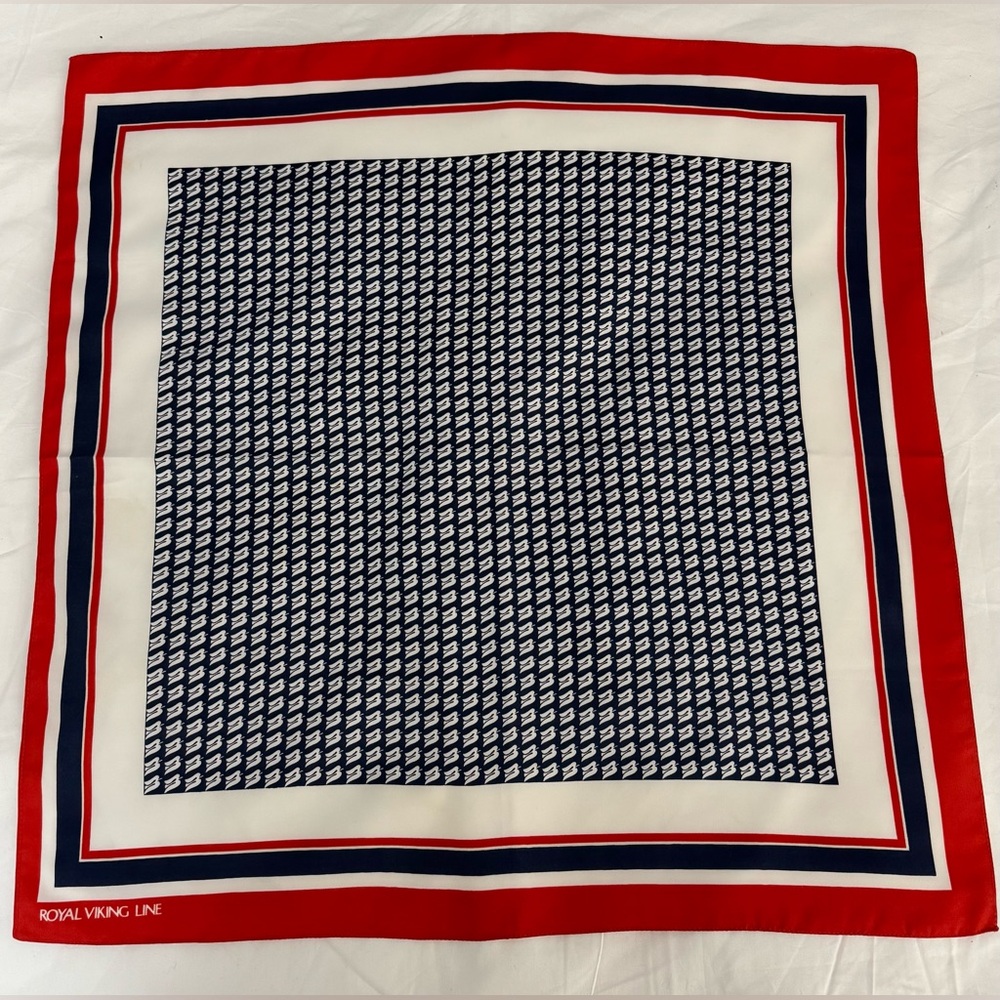 Royal Viking Line Cruise Ship Woman's Square Polyester Scarf Clothing Red Blue